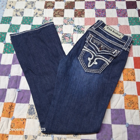 Rock Revival Denim - Rock Revival Molly Boot Cut Blue Jeans Size 29 Blue Sequin Embroidered Pockets